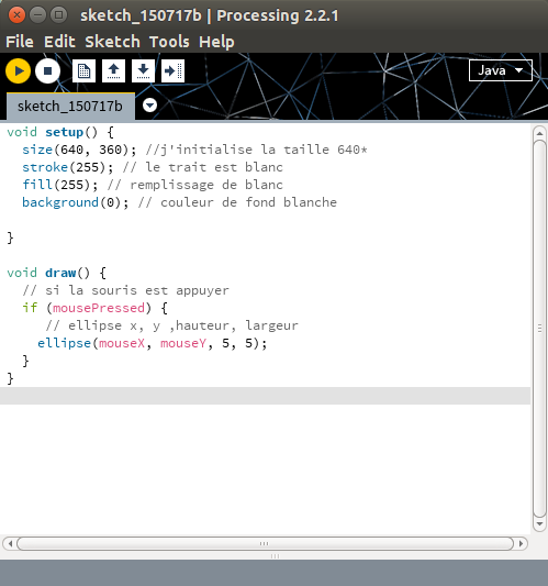 Screenshot de processing avec son interface